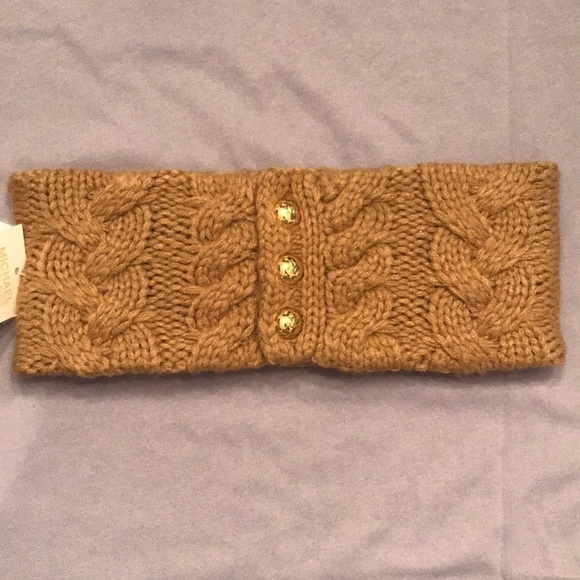 Brand New Michael Kors Cable Knit Earband Headband Camel w/ Gold Accents - Picture 2 of 9